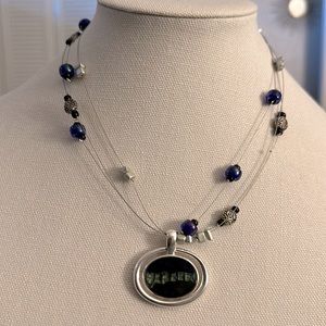 Women Silver 10 Inch necklace with pendant beads are silver blue adjustable